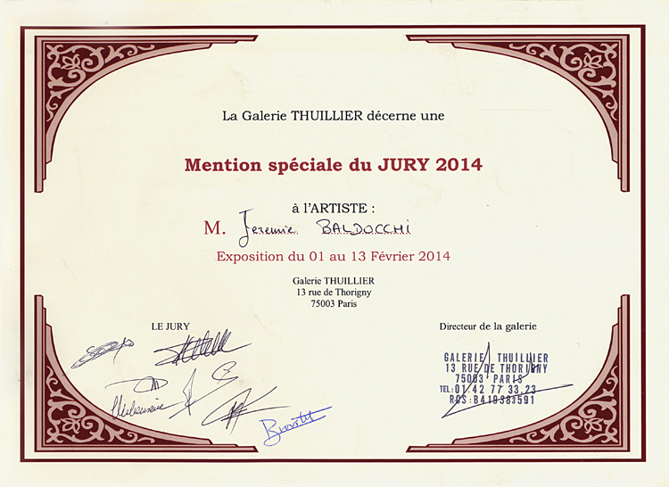 Group exhibition Jury and the Press Prize – Gallery Thuillier – Paris from 1 to 27 February 2014