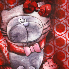 Painting: Cat disguised as Hello Kitty